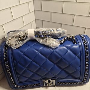 Blue Quilted Chain Shoulder Bag